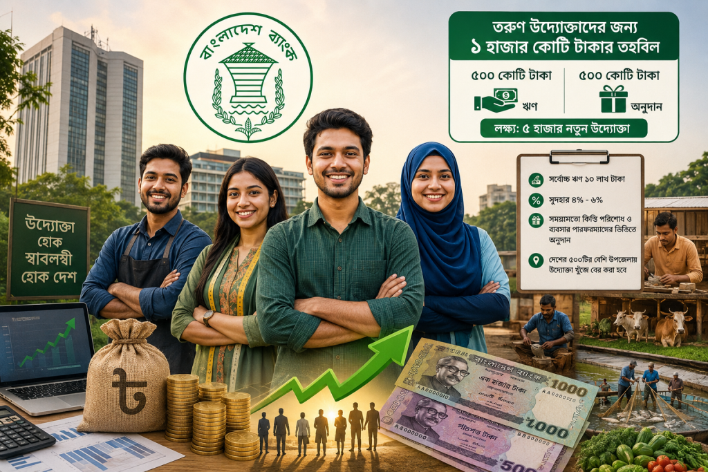 দেশের তরুণদের উদ্যোক্তা হিসেবে গড়ে তুলতে ১ হাজার কোটি টাকার বিশেষ তহবিল গঠনের উদ্যোগ নিয়েছে বাংলাদেশ ব্যাংক। এ তহবিলের মাধ্যমে তরুণ উদ্যোক্তাদের কম সুদে ঋণ দেওয়ার পাশাপাশি ব্যবসার সাফল্য ও ঋণ পরিশোধের সক্ষমতার ভিত্তিতে অনুদান দেওয়ার পরিকল্পনা করা হচ্ছে।